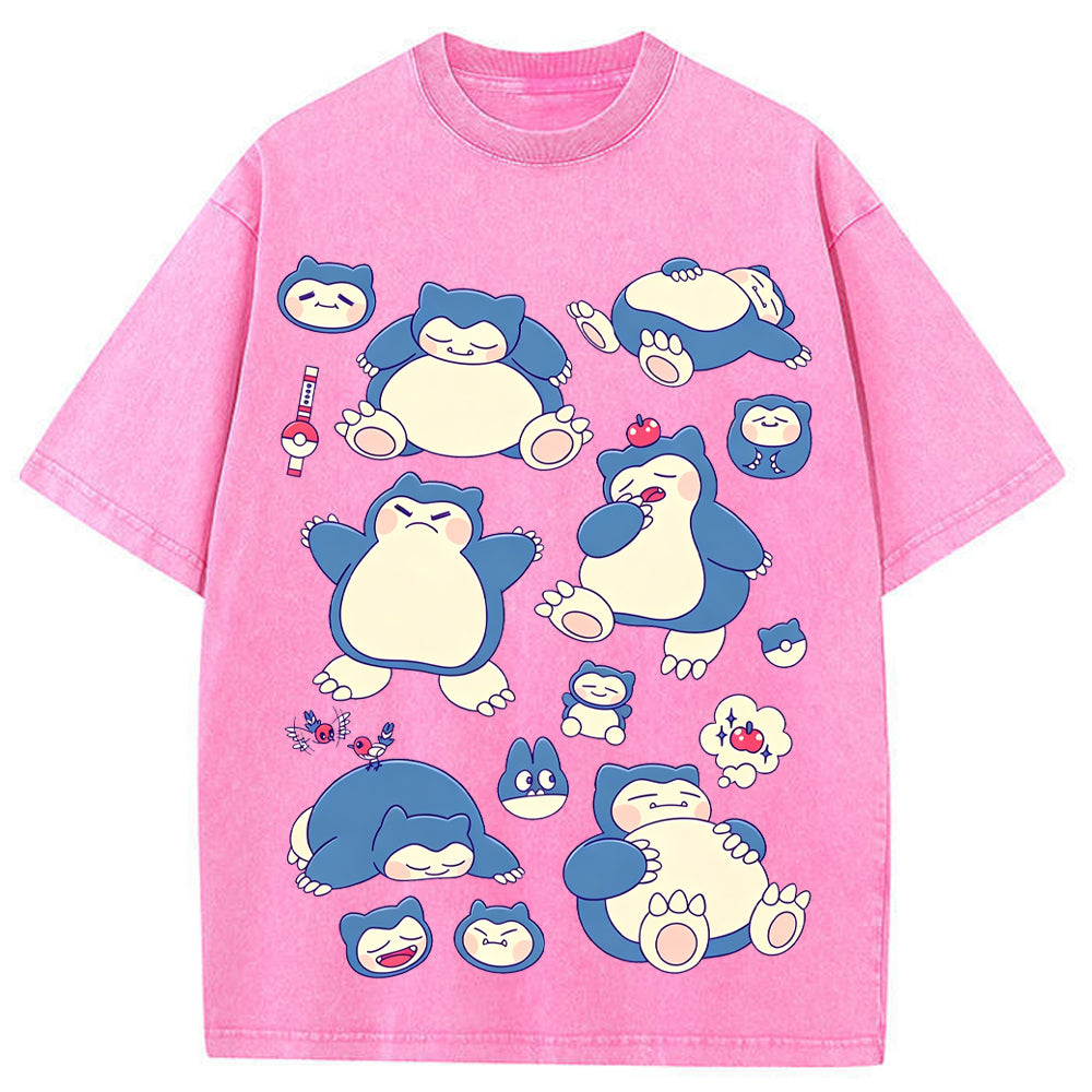 Snorlax Multi Pose Cute Cartoon Tee | Pokemon Anime Main image