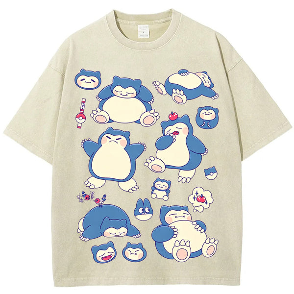 Snorlax Multi Pose Cute Cartoon Tee | Pokemon Anime