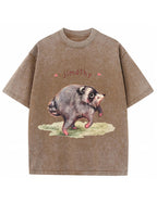 Vintage Washed Custom Name Raccoon Graphic T‑Shirt