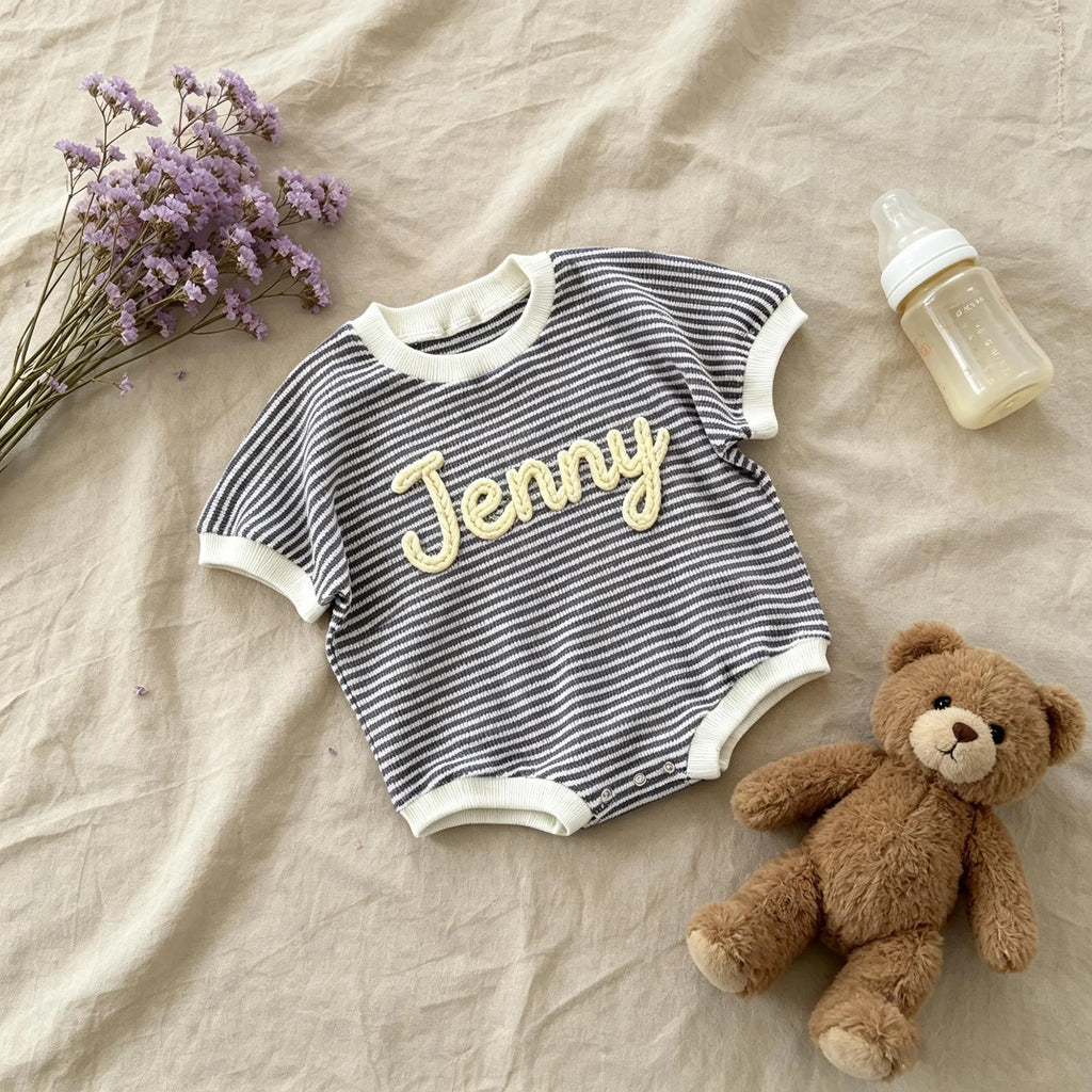 Baby Tshirt Romper, Embroidered Name Shirt and Shorts
