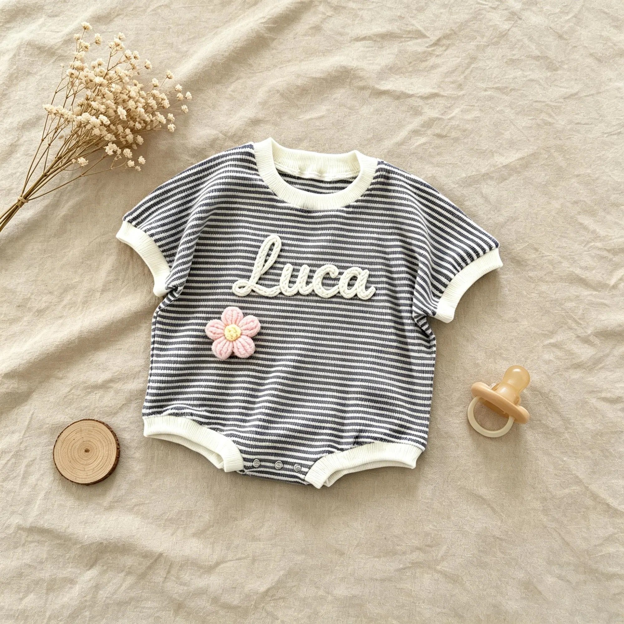 Baby Tshirt Romper, Embroidered Name Shirt and Shorts
