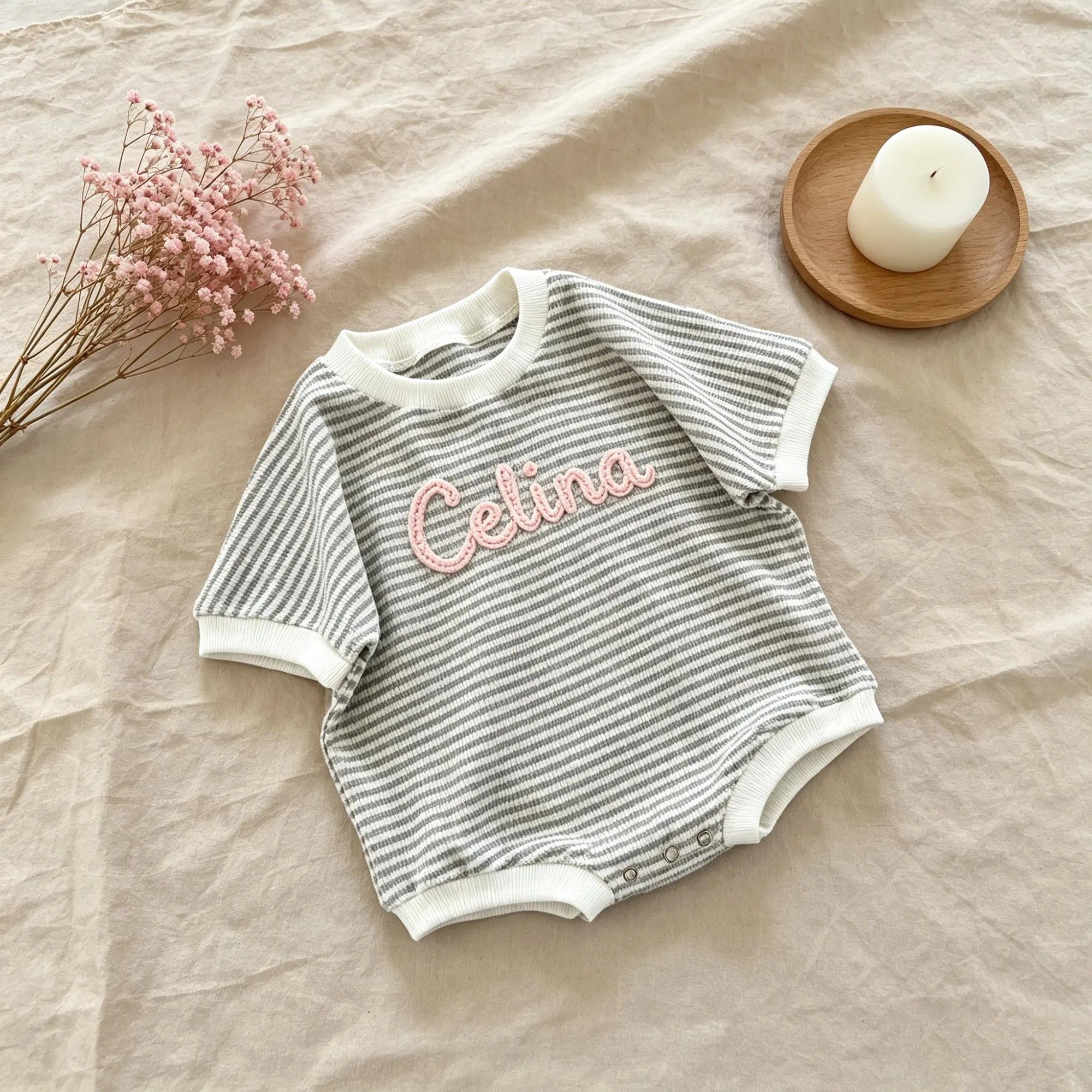Baby Tshirt Romper, Embroidered Name Shirt and Shorts