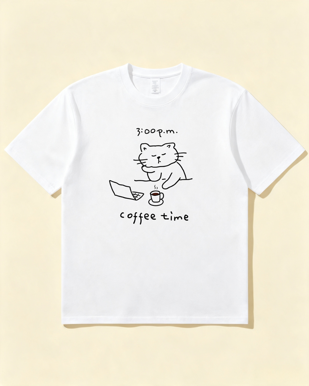 Coffee Time Cat T-Shirt  Cute Minimalist Cat Graphic Tee for Coffee Lovers