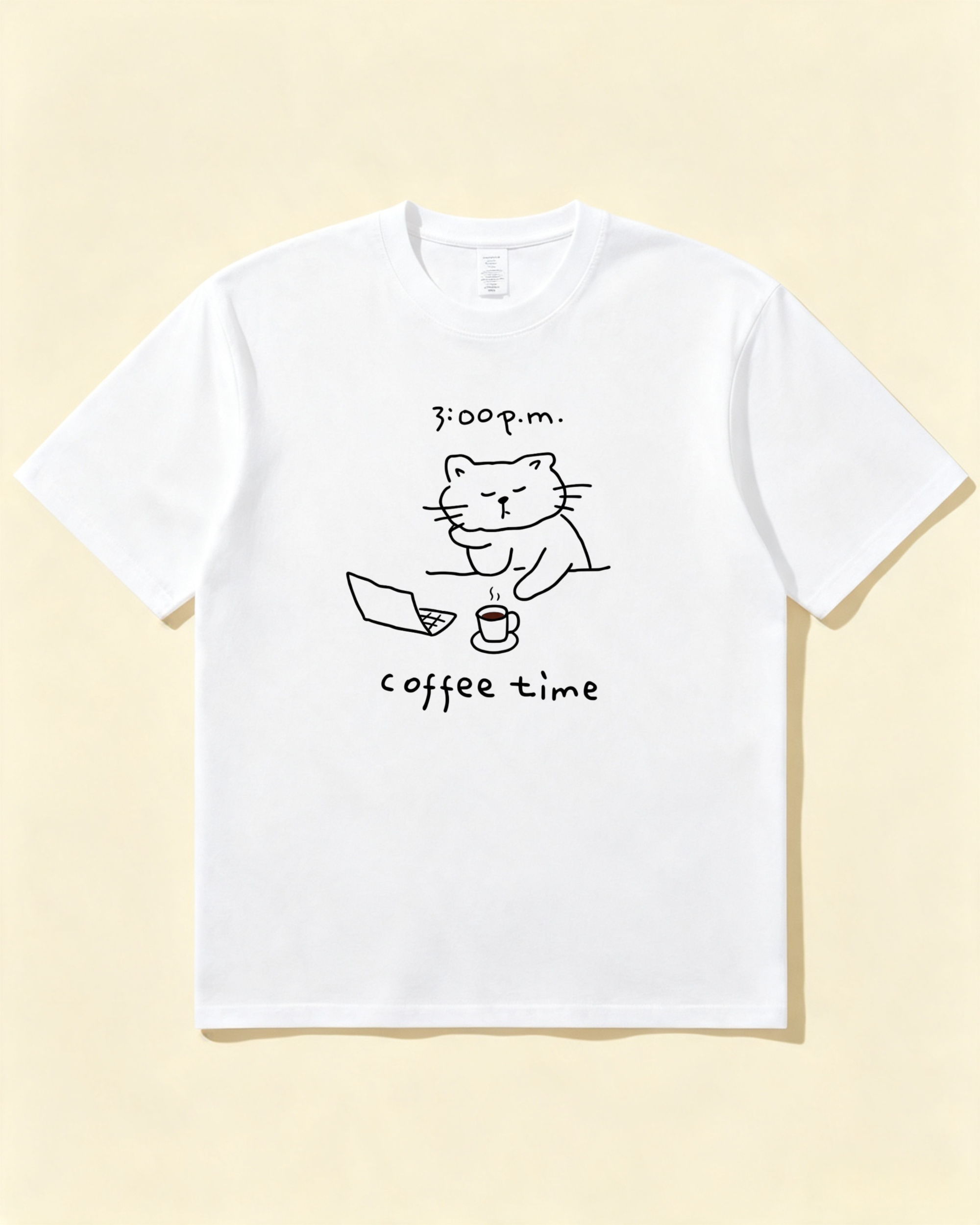 Coffee Time Cat T-Shirt  Cute Minimalist Cat Graphic Tee for Coffee Lovers