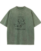Coffee Time Cat T-Shirt  Cute Minimalist Cat Graphic Tee for Coffee Lovers