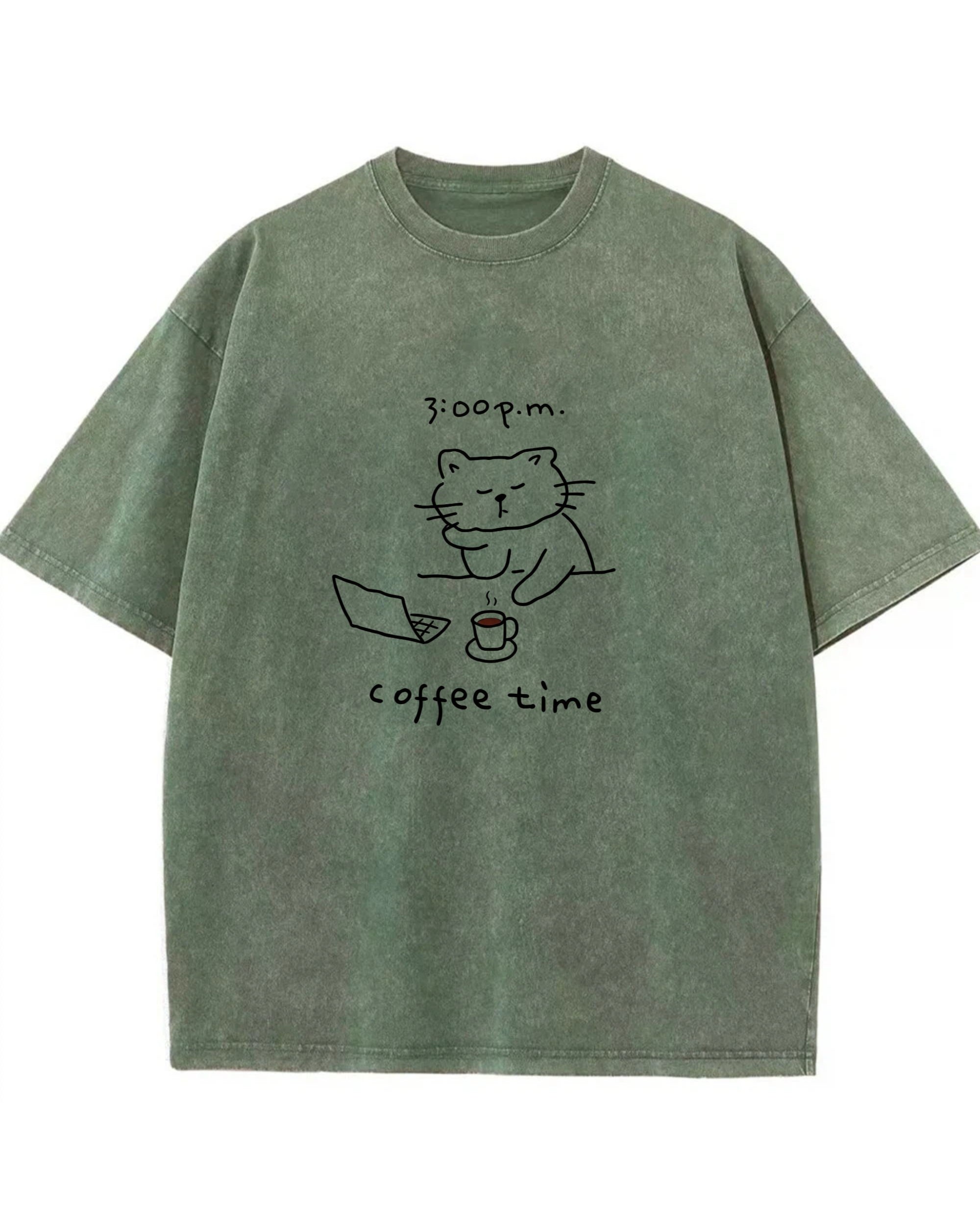 Coffee Time Cat T-Shirt  Cute Minimalist Cat Graphic Tee for Coffee Lovers