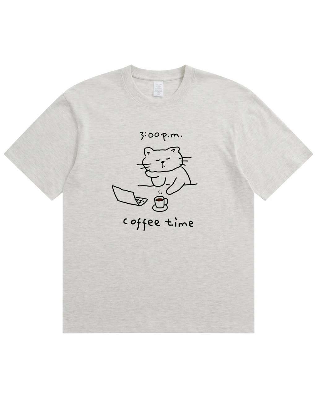 Coffee Time Cat T-Shirt  Cute Minimalist Cat Graphic Tee for Coffee Lovers