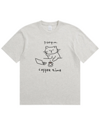 Coffee Time Cat T-Shirt  Cute Minimalist Cat Graphic Tee for Coffee Lovers