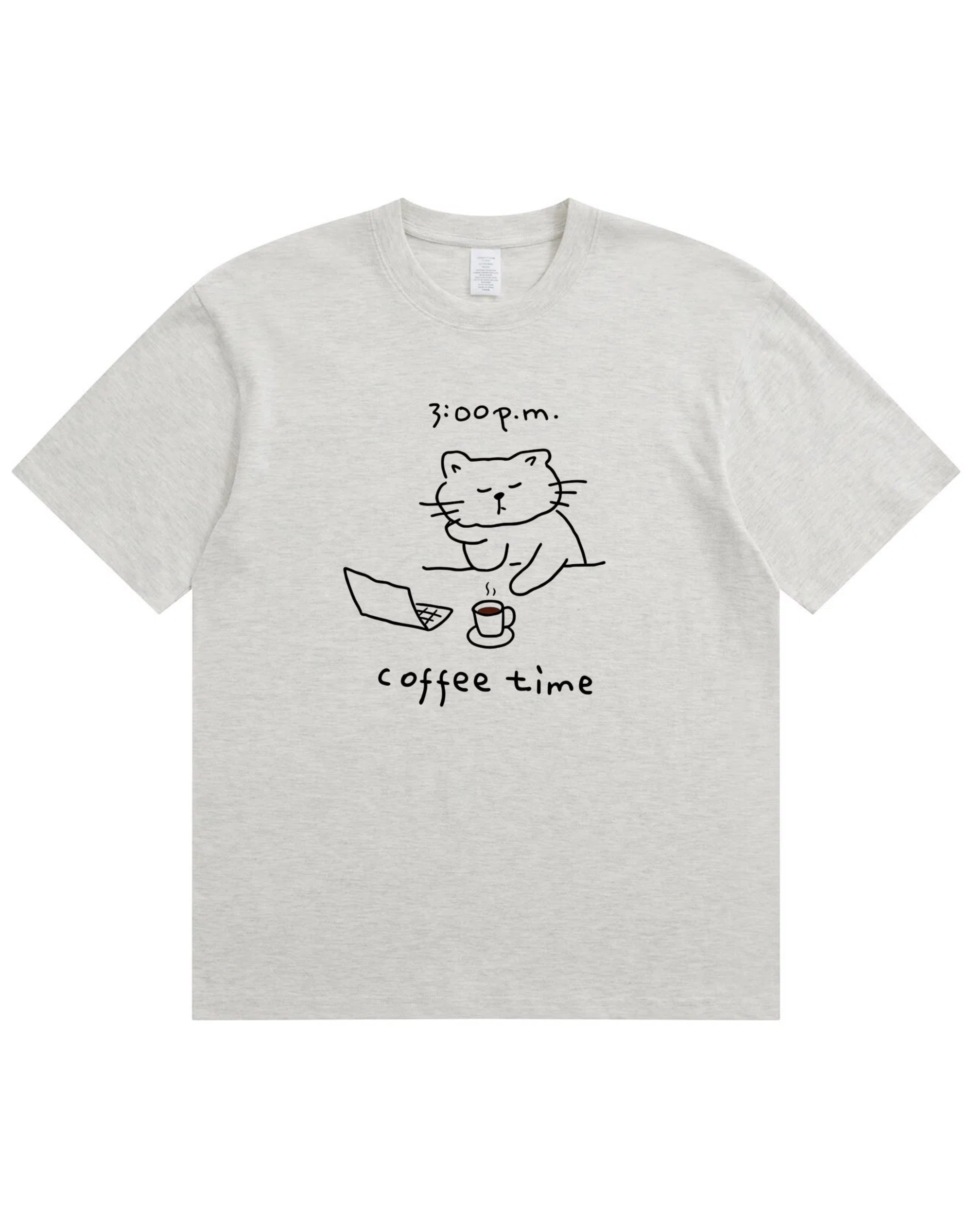 Coffee Time Cat T-Shirt  Cute Minimalist Cat Graphic Tee for Coffee Lovers