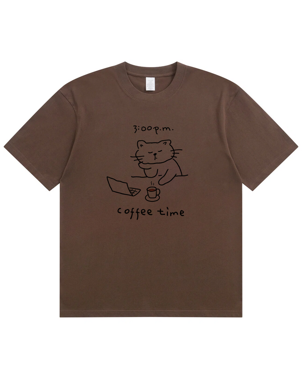 Coffee Time Cat T-Shirt  Cute Minimalist Cat Graphic Tee for Coffee Lovers