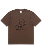 Coffee Time Cat T-Shirt  Cute Minimalist Cat Graphic Tee for Coffee Lovers