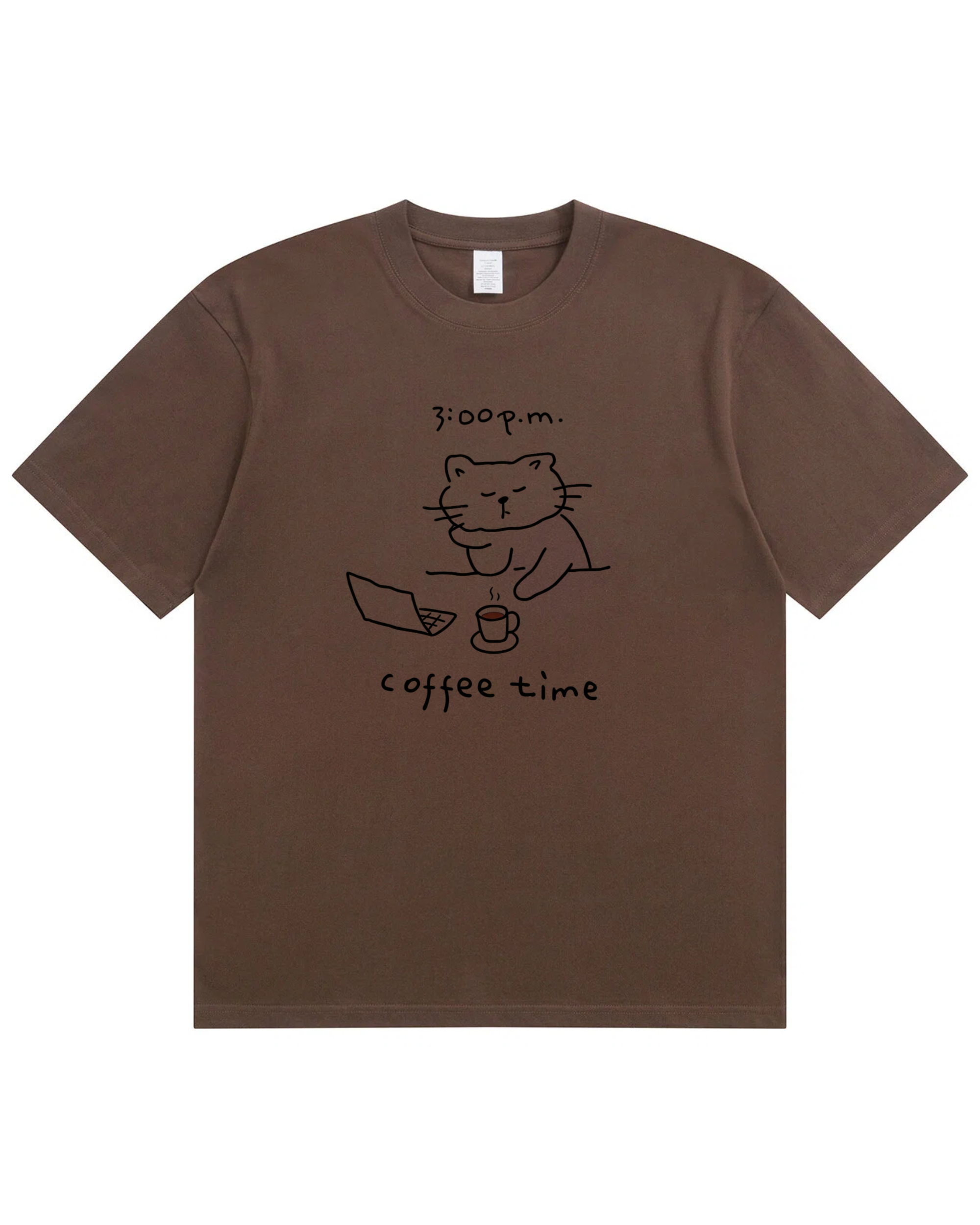Coffee Time Cat T-Shirt  Cute Minimalist Cat Graphic Tee for Coffee Lovers