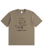 Coffee Time Cat T-Shirt  Cute Minimalist Cat Graphic Tee for Coffee Lovers
