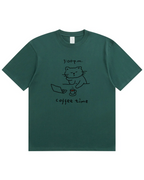 Coffee Time Cat T-Shirt  Cute Minimalist Cat Graphic Tee for Coffee Lovers