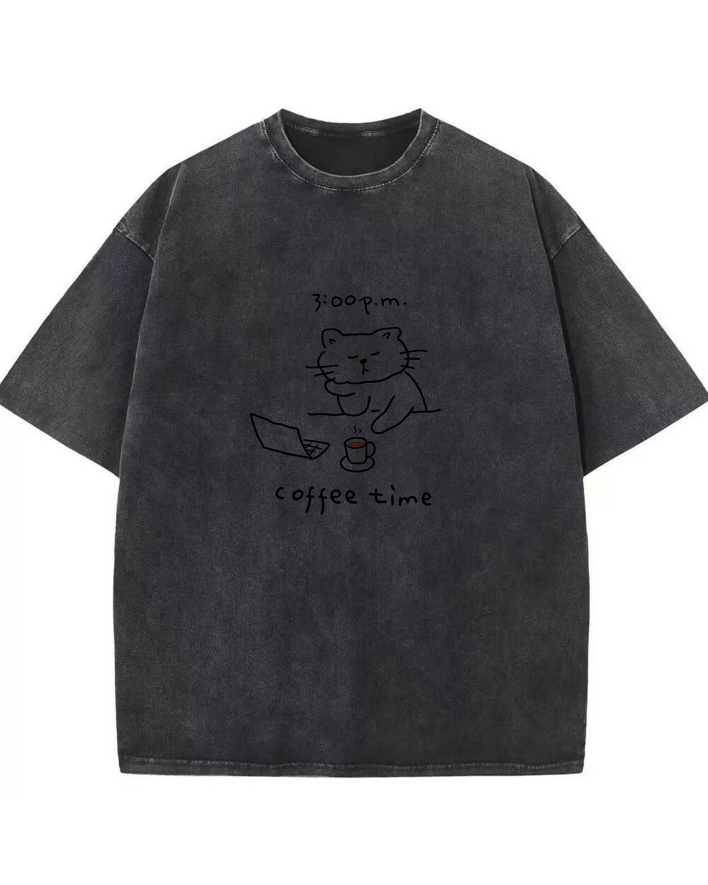Coffee Time Cat T-Shirt  Cute Minimalist Cat Graphic Tee for Coffee Lovers