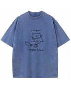 Coffee Time Cat T-Shirt  Cute Minimalist Cat Graphic Tee for Coffee Lovers