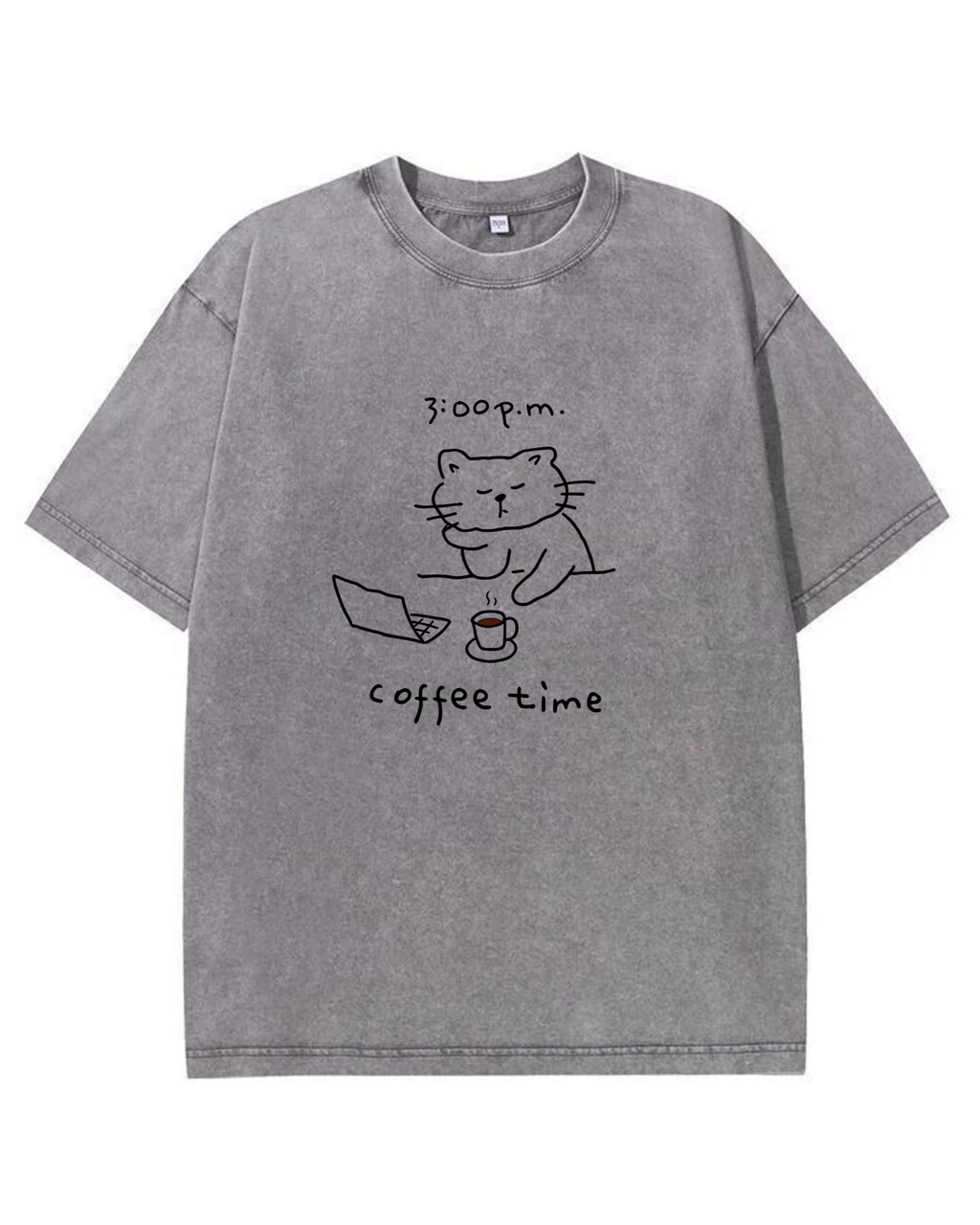 Coffee Time Cat T-Shirt  Cute Minimalist Cat Graphic Tee for Coffee Lovers