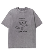 Coffee Time Cat T-Shirt  Cute Minimalist Cat Graphic Tee for Coffee Lovers