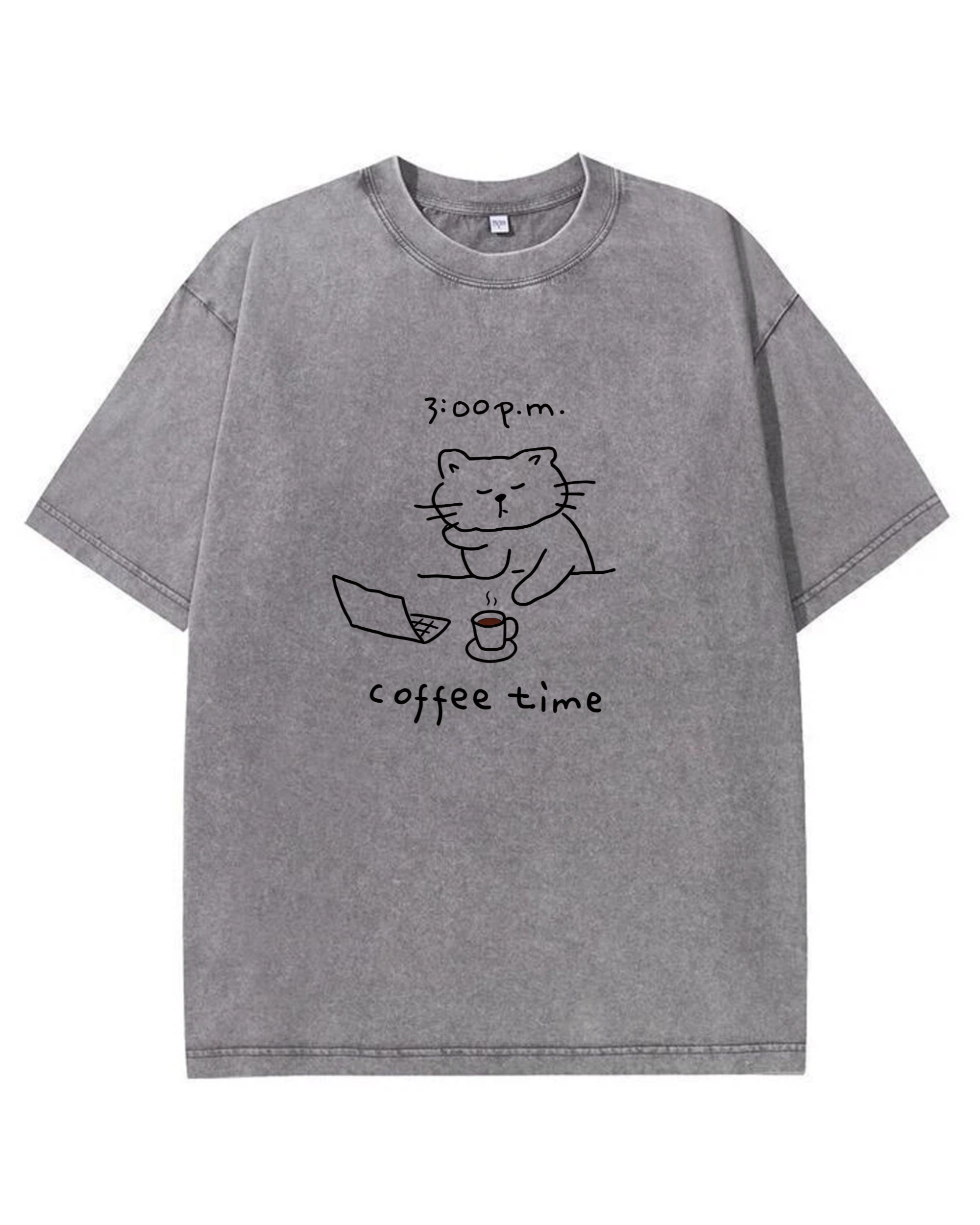 Coffee Time Cat T-Shirt  Cute Minimalist Cat Graphic Tee for Coffee Lovers