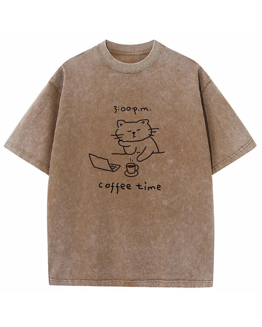 Coffee Time Cat T-Shirt  Cute Minimalist Cat Graphic Tee for Coffee Lovers