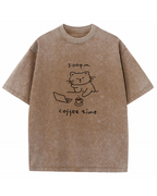Coffee Time Cat T-Shirt  Cute Minimalist Cat Graphic Tee for Coffee Lovers