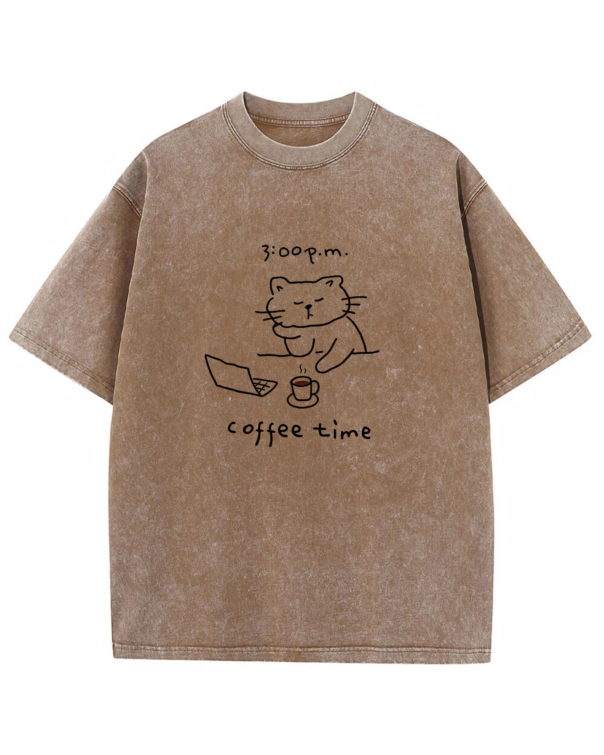 Coffee Time Cat T-Shirt  Cute Minimalist Cat Graphic Tee for Coffee Lovers