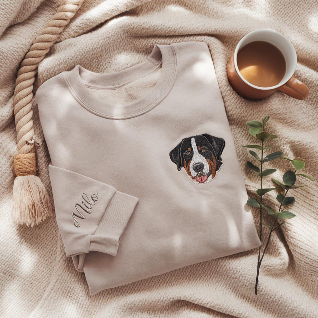 Custom Dog Face 2 Embroidered Sweatshirt-Gift For Custom