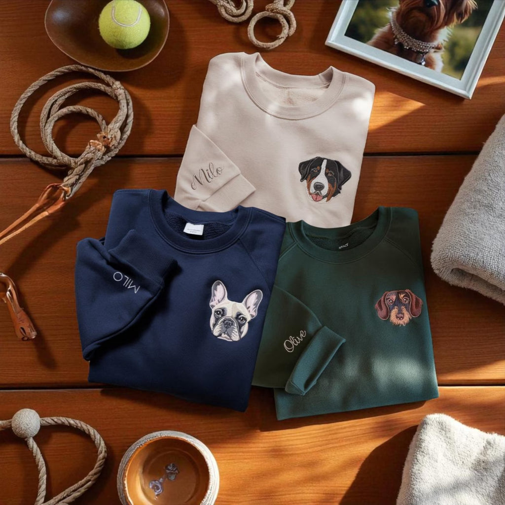 Custom Dog Face 2 Embroidered Sweatshirt-Gift For Custom
