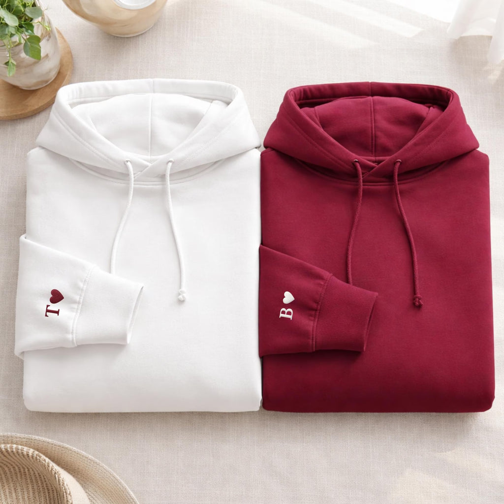 Custom Embroidery Initial Heart sleeve Hoodie-Gift For Custom