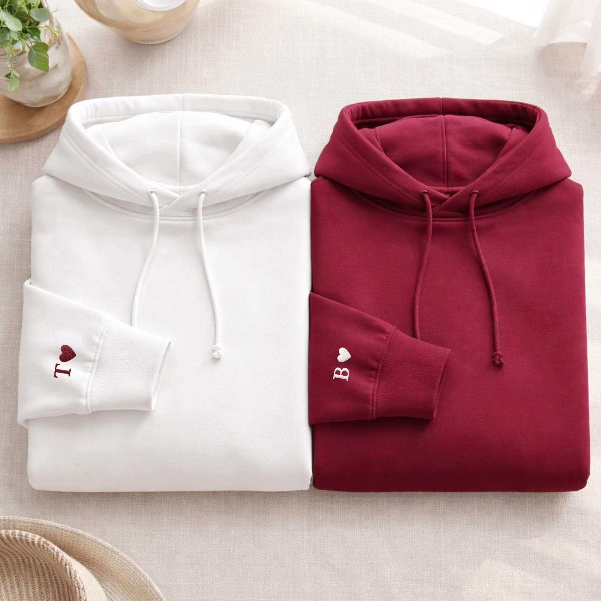 Custom Embroidery Initial Heart sleeve Hoodie-Gift For Custom