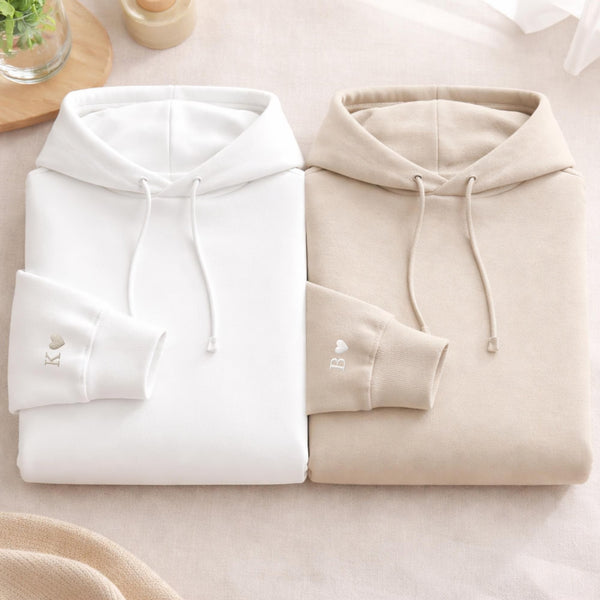 Custom Embroidery Initial Heart sleeve Hoodie-Gift For Custom