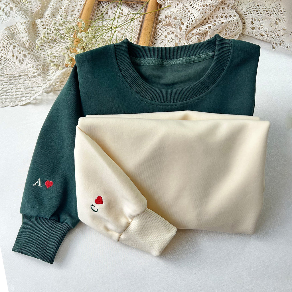 Personalized Couple Initial Heart Embroidered Sweatshirts-Gift For Custom