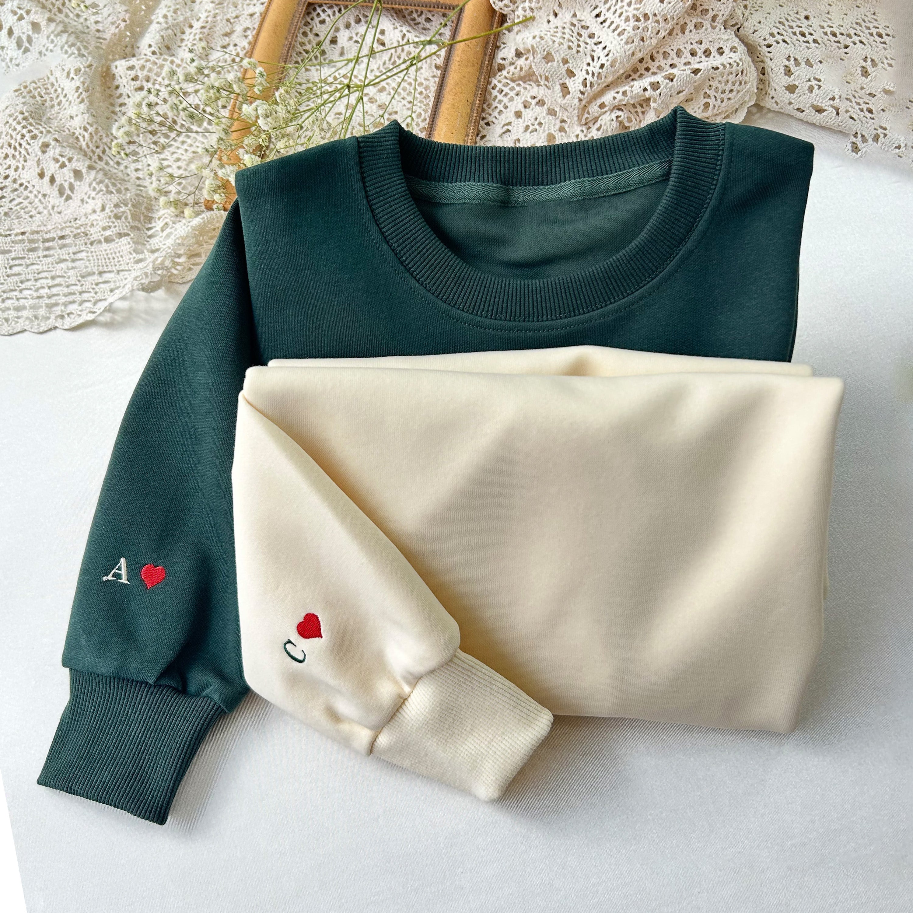 Personalized Couple Initial Heart Embroidered Sweatshirts-Gift For Custom