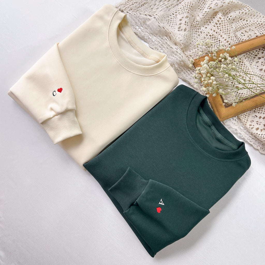 Personalized Couple Initial Heart Embroidered Sweatshirts-Gift For Custom
