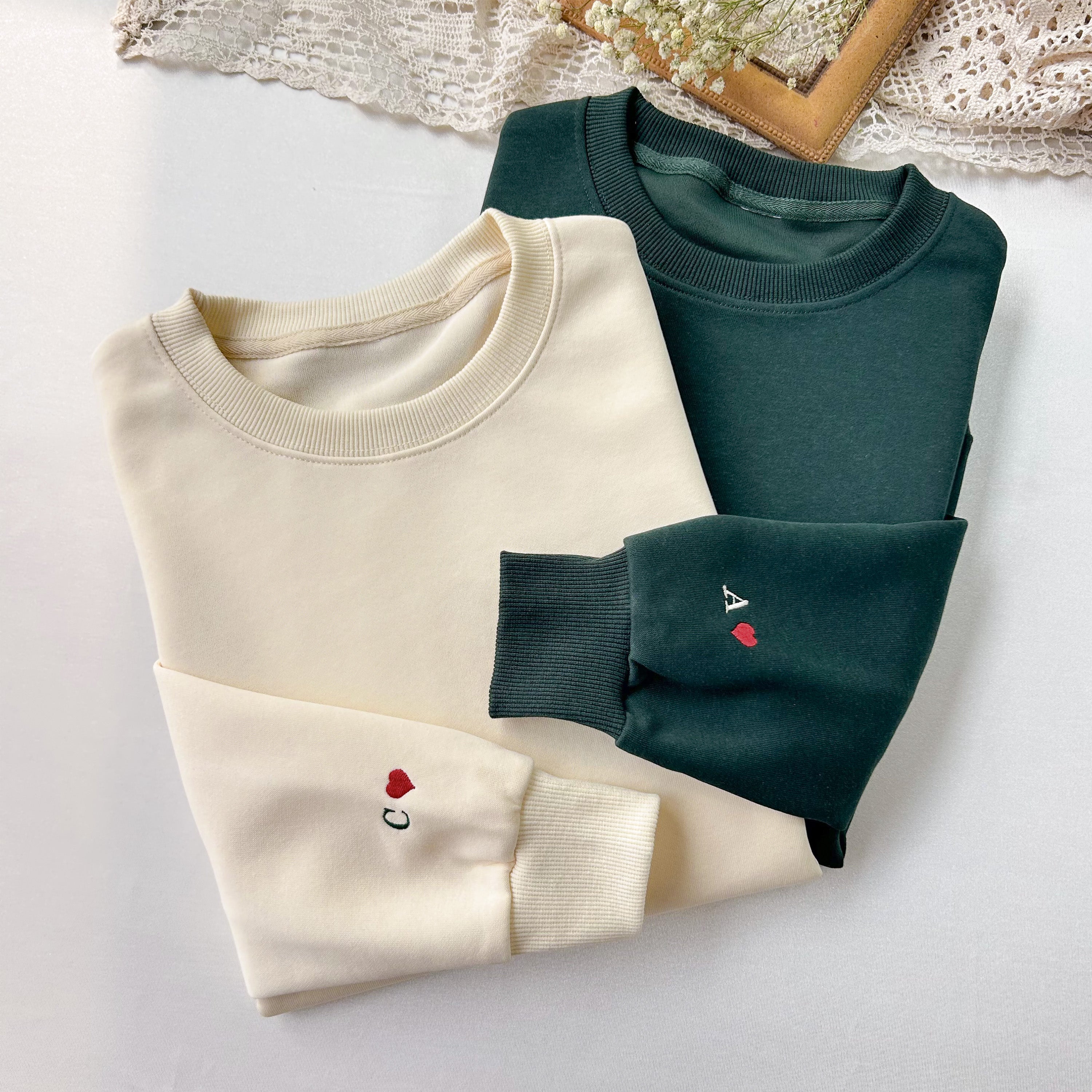 Personalized Couple Initial Heart Embroidered Sweatshirts-Gift For Custom