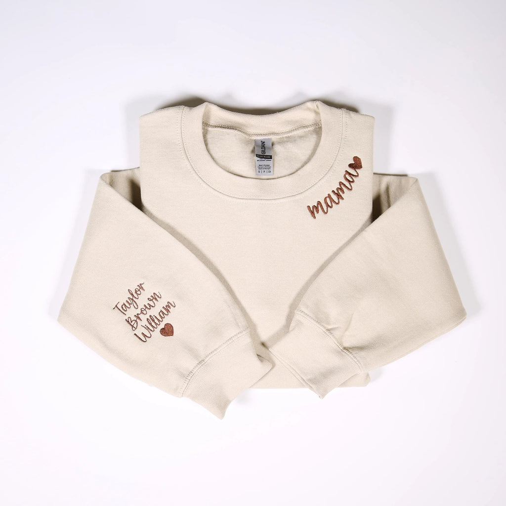Custom Mama Embroidered Sweatshirt With Kids Names On Sleeve-Gift For Custom