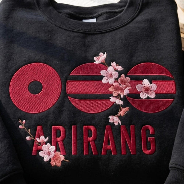 Embroidered Arirang BTS Logo Sweatshirt, Floral Kpop Merch Shirt