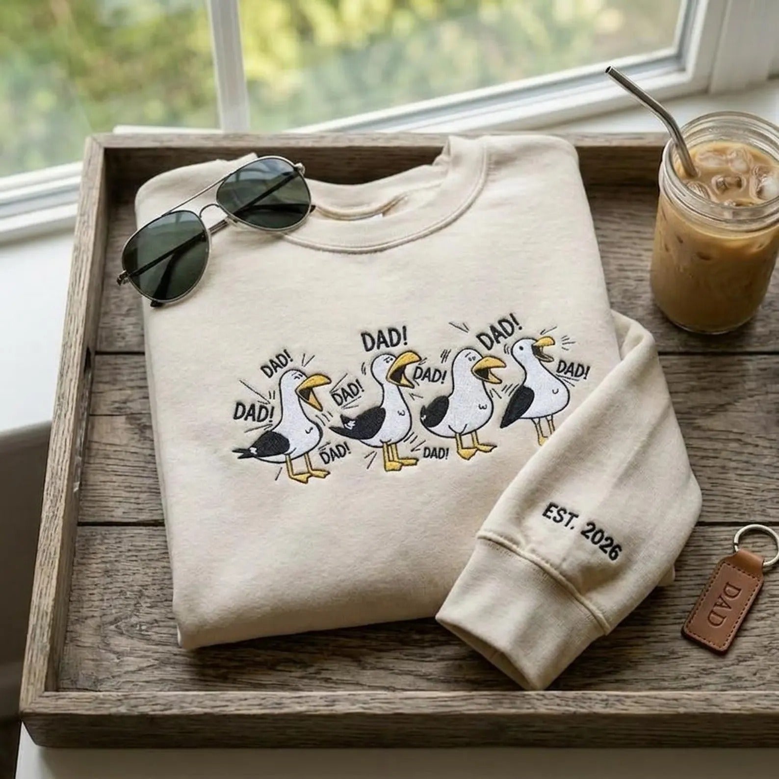 Embroidered Custom Seagull Dad Sweatshirt, Funny Dad Crewneck Main image