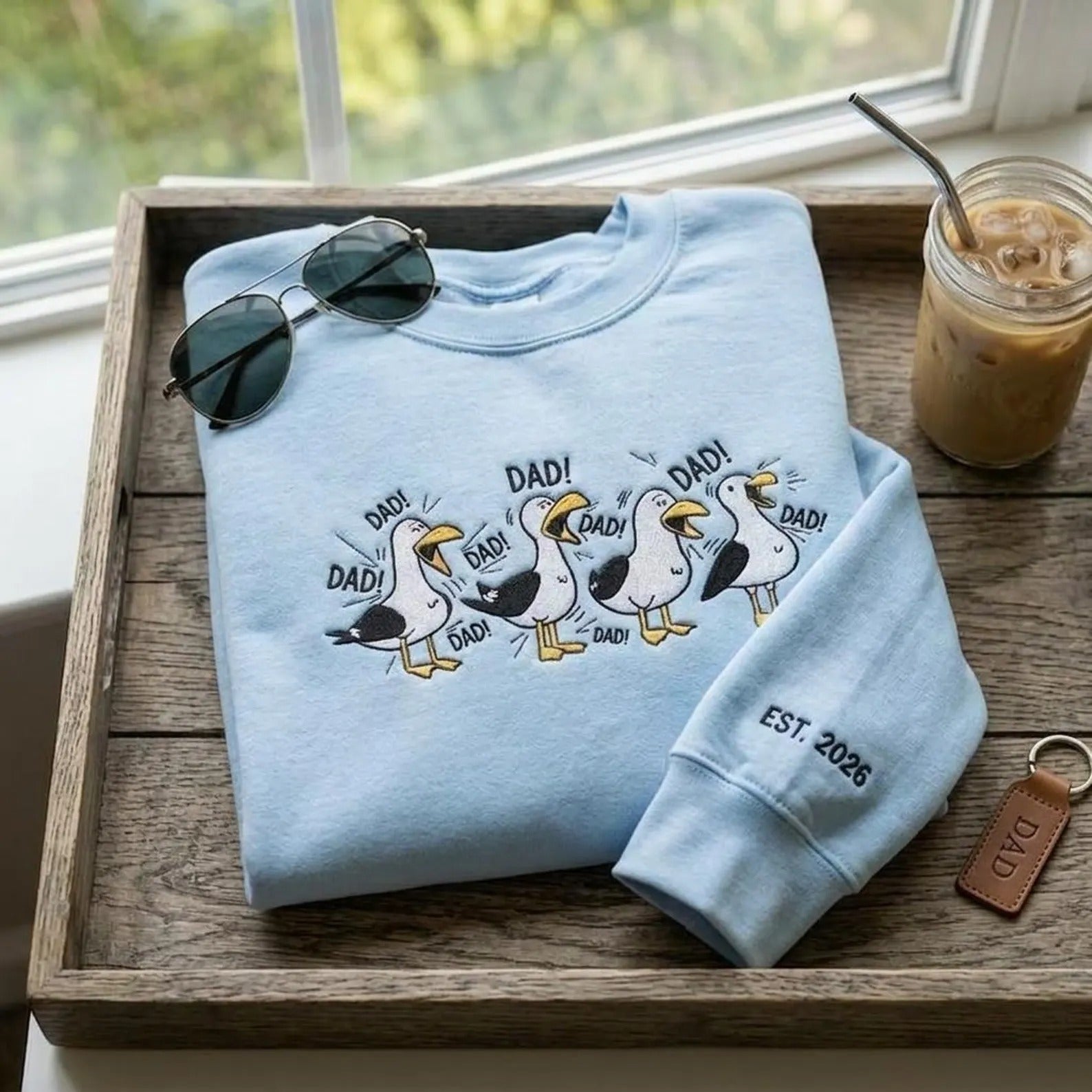 Embroidered Custom Seagull Dad Sweatshirt, Funny Dad Crewneck Secondary image