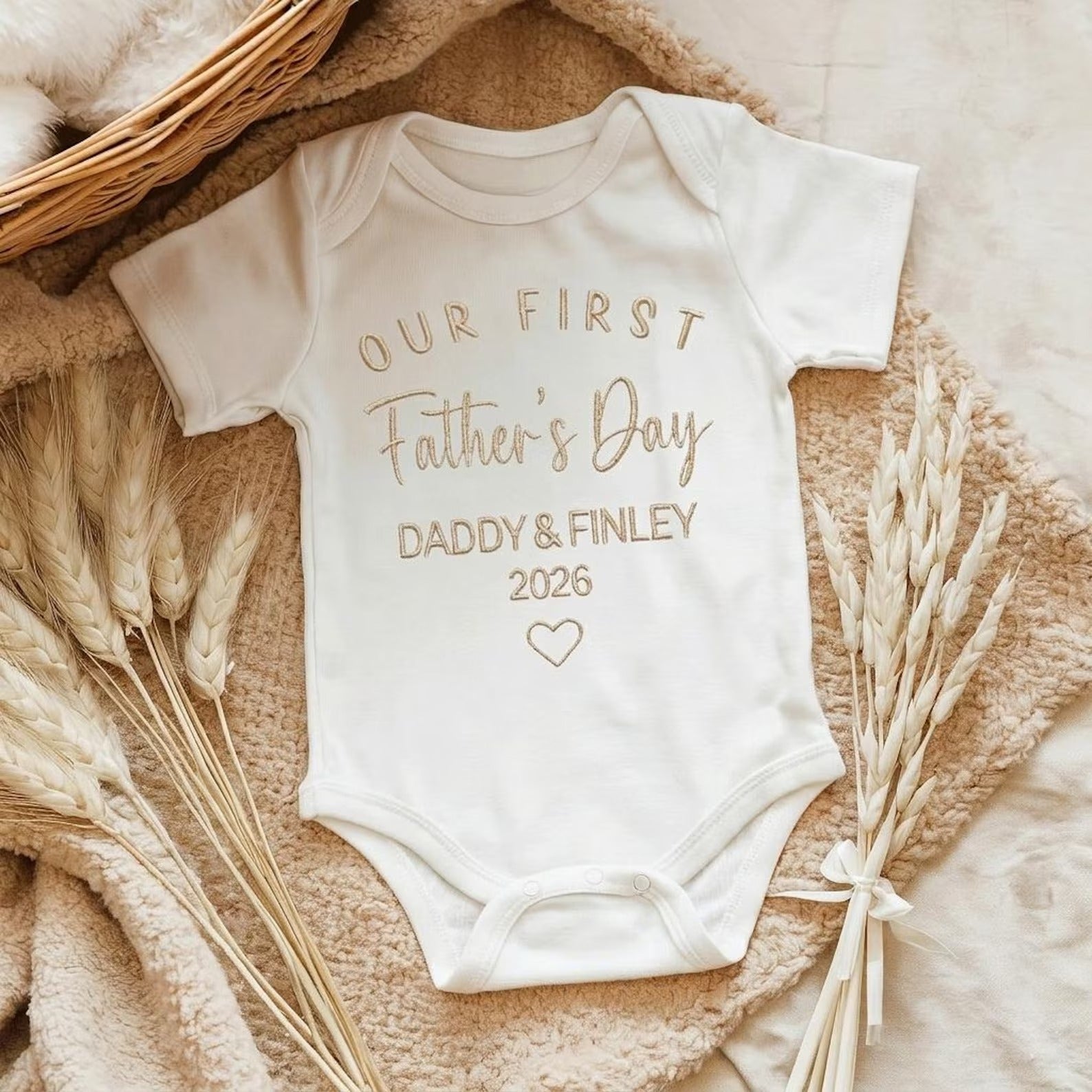 Embroidered Personalised Our First Fathers Day Baby Sleepsuit: Newborn Gift Baby Vest, Baby Announcement