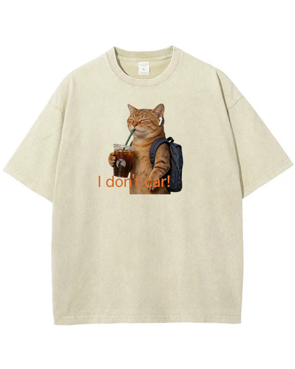 I Don’t Care Cat T-Shirt – Cute Coffee Cat Graphic Shirt, Funny Gift for Cat Lovers