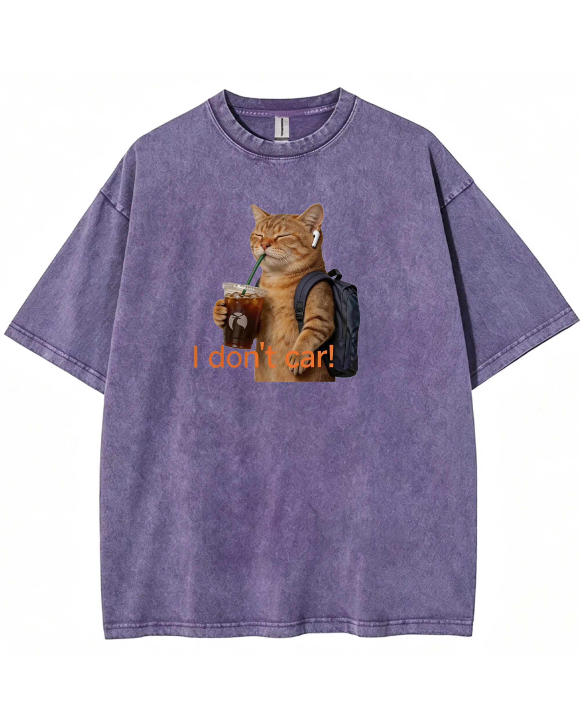 I Don’t Care Cat T-Shirt – Cute Coffee Cat Graphic Shirt, Funny Gift for Cat Lovers