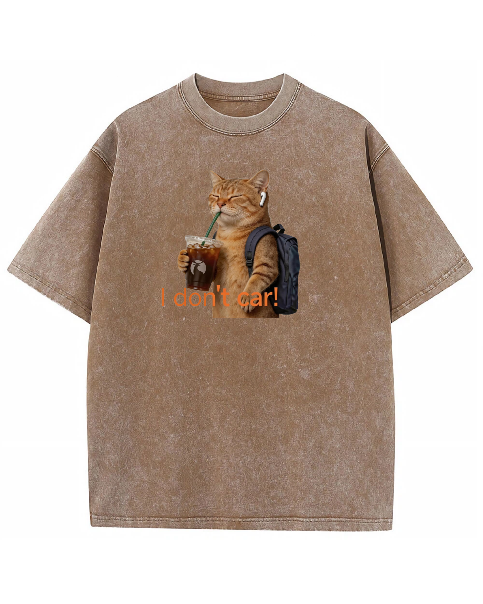I Don’t Care Cat T-Shirt – Cute Coffee Cat Graphic Shirt, Funny Gift for Cat Lovers