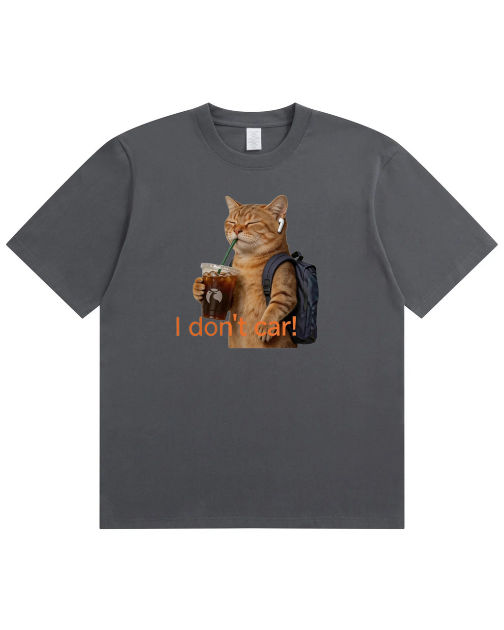 I Don’t Care Cat T-Shirt – Cute Coffee Cat Graphic Shirt, Funny Gift for Cat Lovers