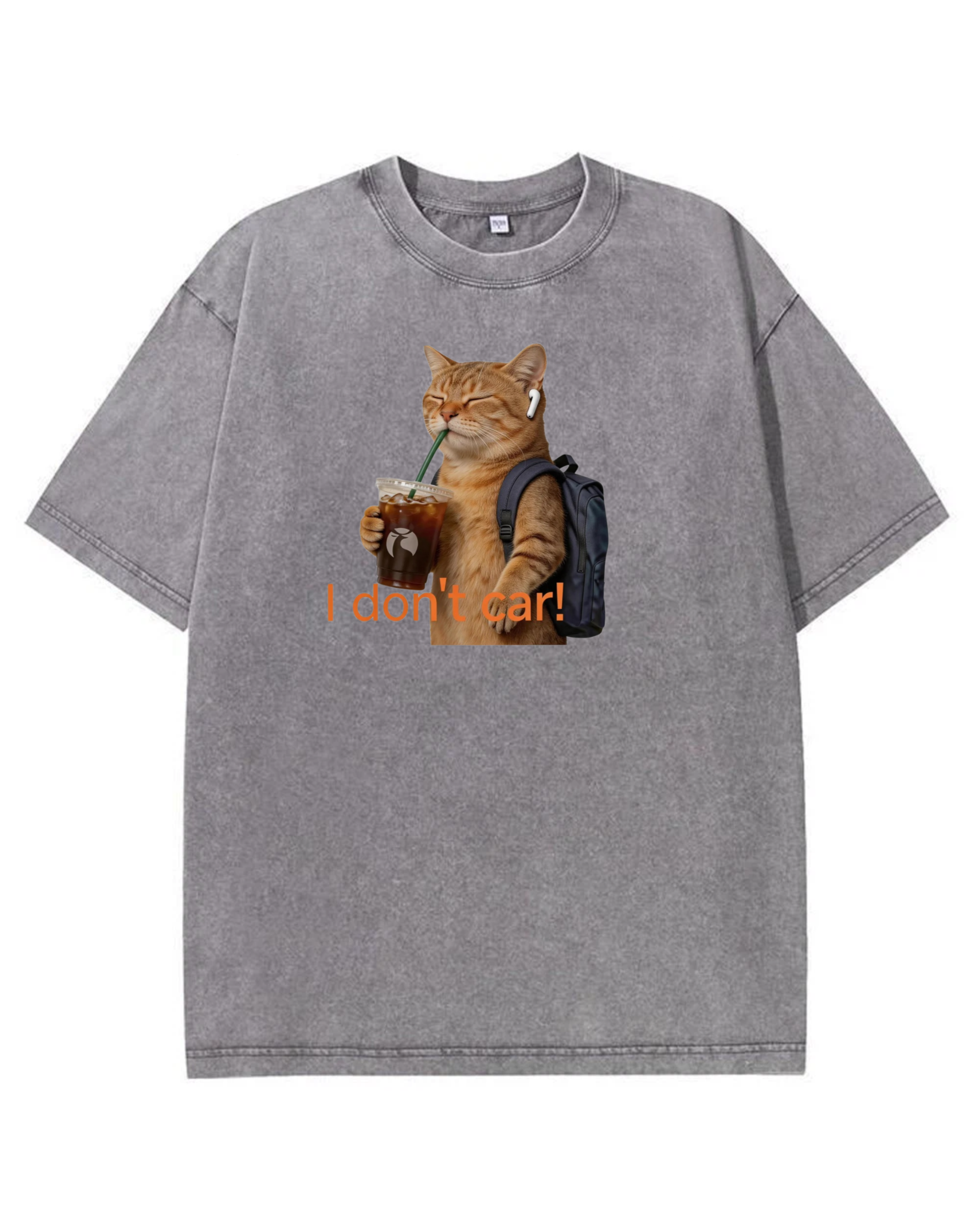 I Don’t Care Cat T-Shirt – Cute Coffee Cat Graphic Shirt, Funny Gift for Cat Lovers