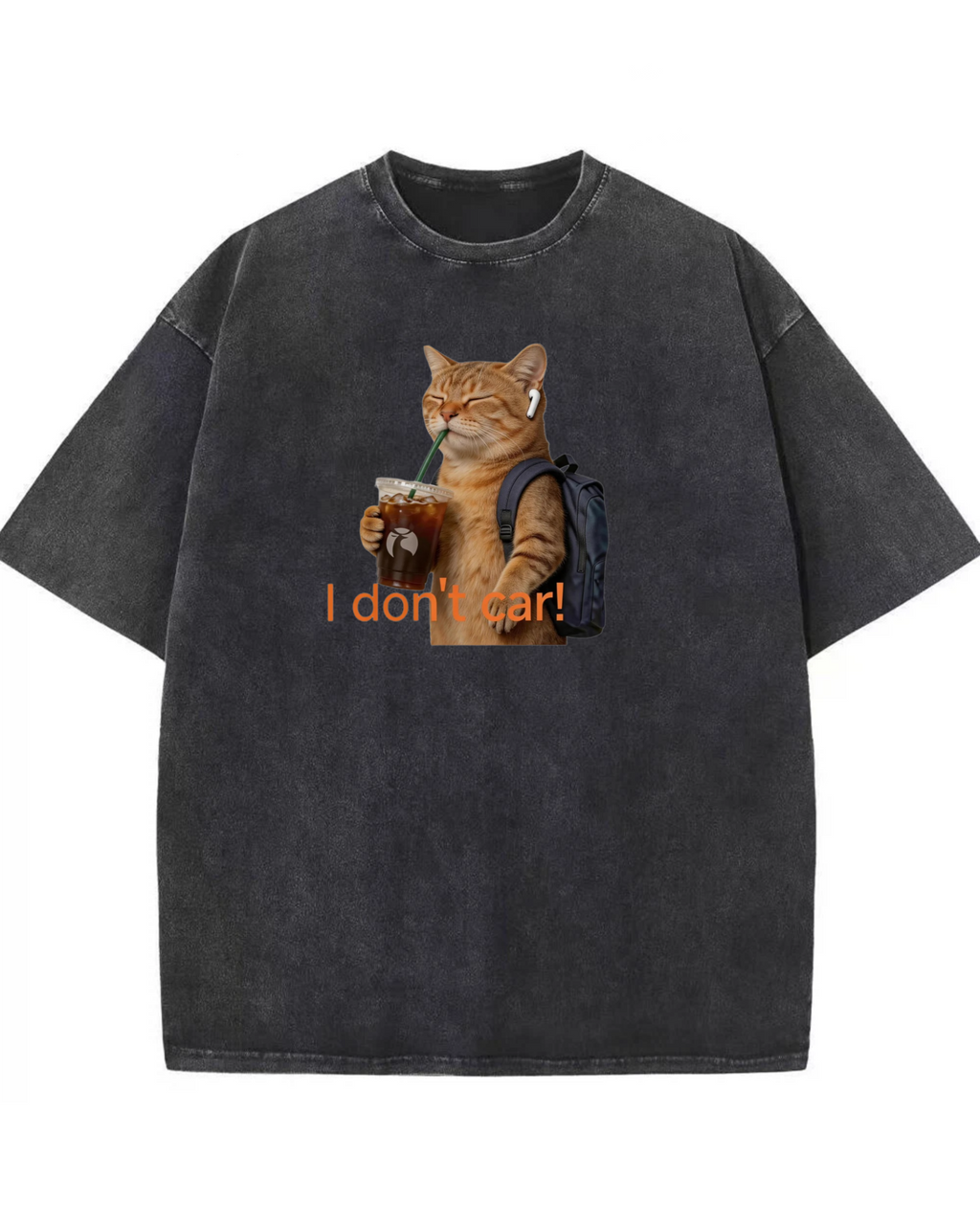 I Don’t Care Cat T-Shirt – Cute Coffee Cat Graphic Shirt, Funny Gift for Cat Lovers