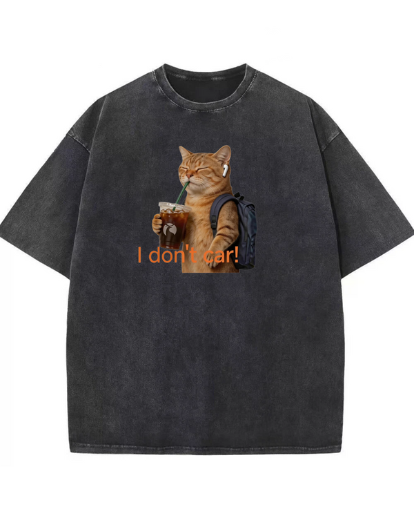 I Don’t Care Cat T-Shirt – Cute Coffee Cat Graphic Shirt, Funny Gift for Cat Lovers