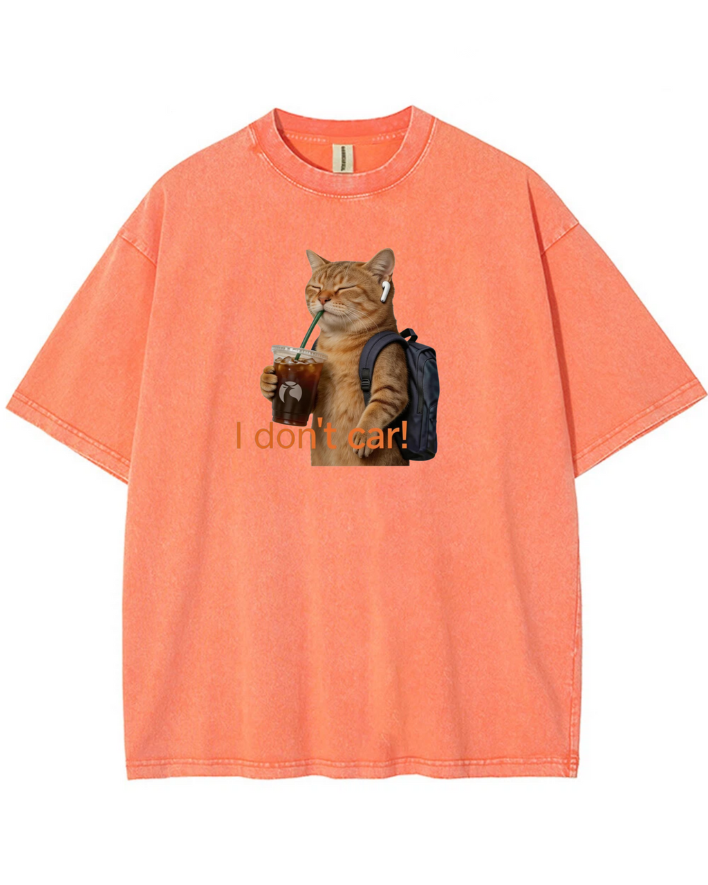 I Don’t Care Cat T-Shirt – Cute Coffee Cat Graphic Shirt, Funny Gift for Cat Lovers