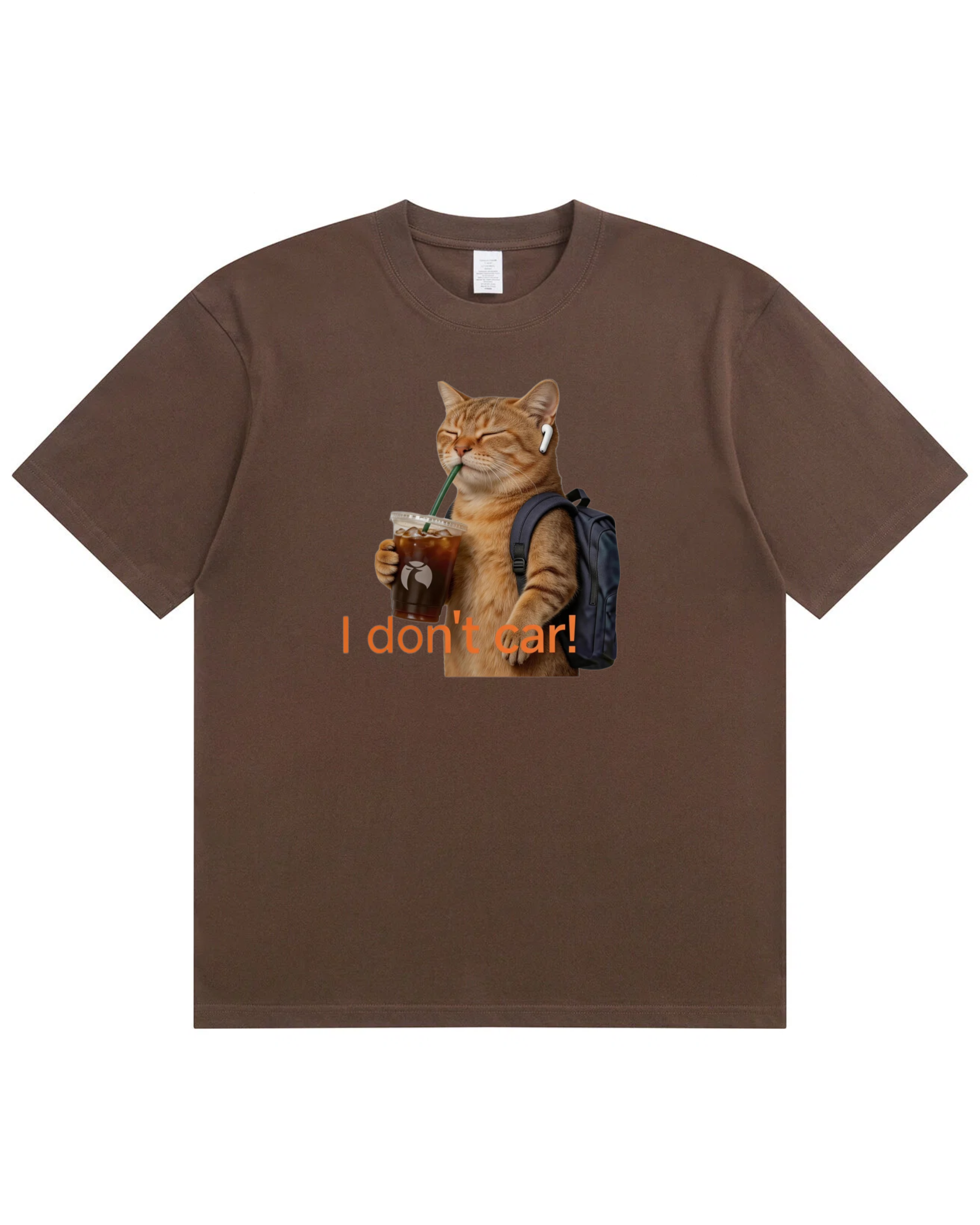 I Don’t Care Cat T-Shirt – Cute Coffee Cat Graphic Shirt, Funny Gift for Cat Lovers