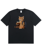 I Don’t Care Cat T-Shirt – Cute Coffee Cat Graphic Shirt, Funny Gift for Cat Lovers